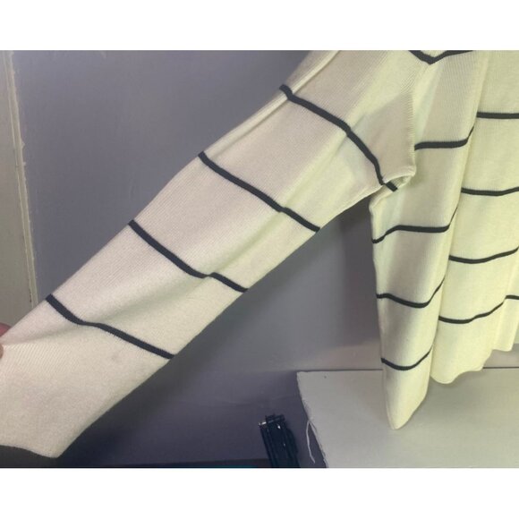 Liz Claiborne Womens 3X Cream & Black Striped Sweater Square Neck Stretchy - Picture 3 of 5